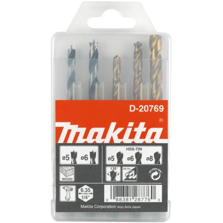 MAKITA D-20769 sada vrtáků do kovu/dřeva 5,6,8/5,6mm, stopka HEX 1/4", 5ks