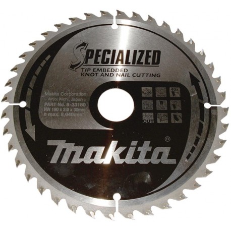 MAKITA B-33180 kotouč pilový dřevo SPECIALIZED se zapuštěnými zuby 190x2x30mm 40Z , old B-09503