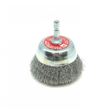 Hrncový kartáč kadeřavý (T) HEX 1/4" ocel 65 mm