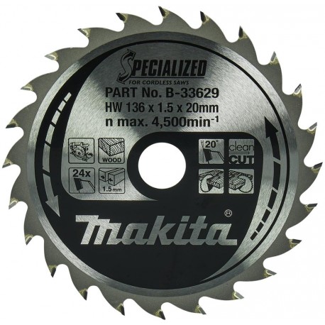 MAKITA B-33629 kotouč pilový dřevo SPECIALIZED 136x1.5x20mm 24Z pro aku pily , old B-21995