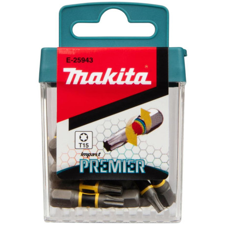 MAKITA E-25943 torzní bit řady Impact Premier (C-form) T15-25mm, 15 ks