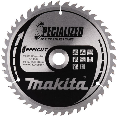 MAKITA E-11184 kotouč pilový dřevo Efficut 190x1.85x20mm 45Z , old E-11156